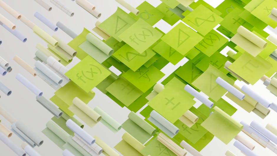 Metodologie didattiche moderne: post-it con formule matematiche e rotoli di carta, simbolo di un apprendimento innovativo e dinamico.