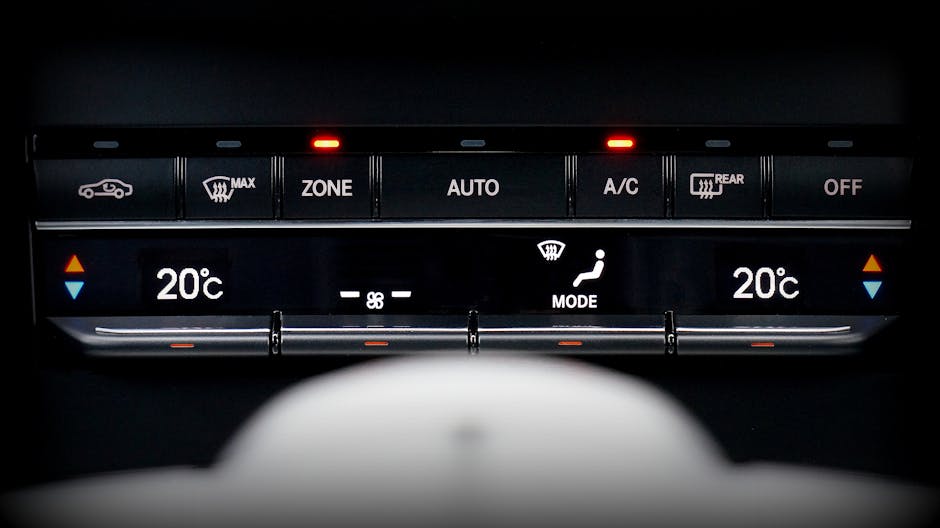 Pannello di controllo climatizzatore auto impostato a 20 gradi Celsius, utile per la conversione in Fahrenheit nella guida.