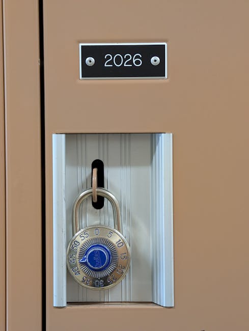 Armadietto scolastico con lucchetto e targhetta 2026, simbolo dell'anno scolastico 2026/27 e delle procedure di conferma supplenze sostegno.
