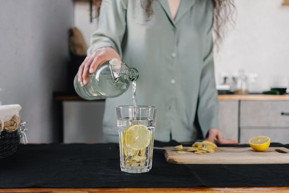 Acqua aromatizzata con limone e zenzero per studenti, bevanda salutare e dissetante per un'alimentazione sana e benessere duraturo.