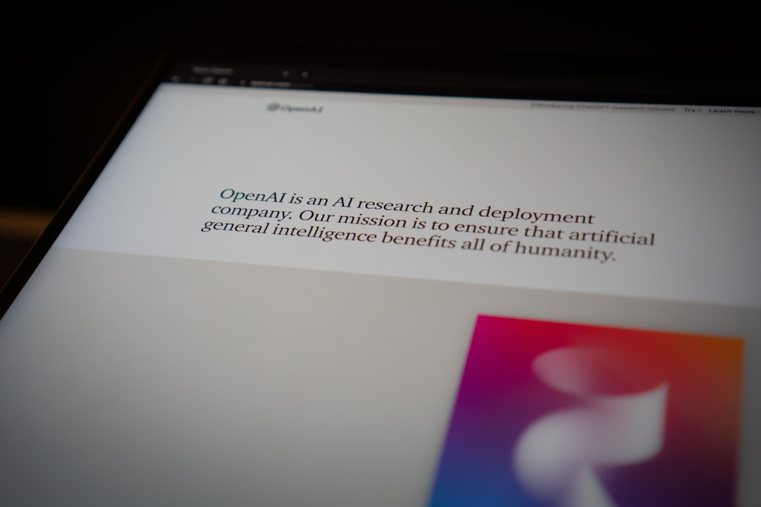 Schermata del sito web di OpenAI che illustra la missione dell'azienda nel campo dell'intelligenza artificiale, in relazione all'accordo UE sull'IA.